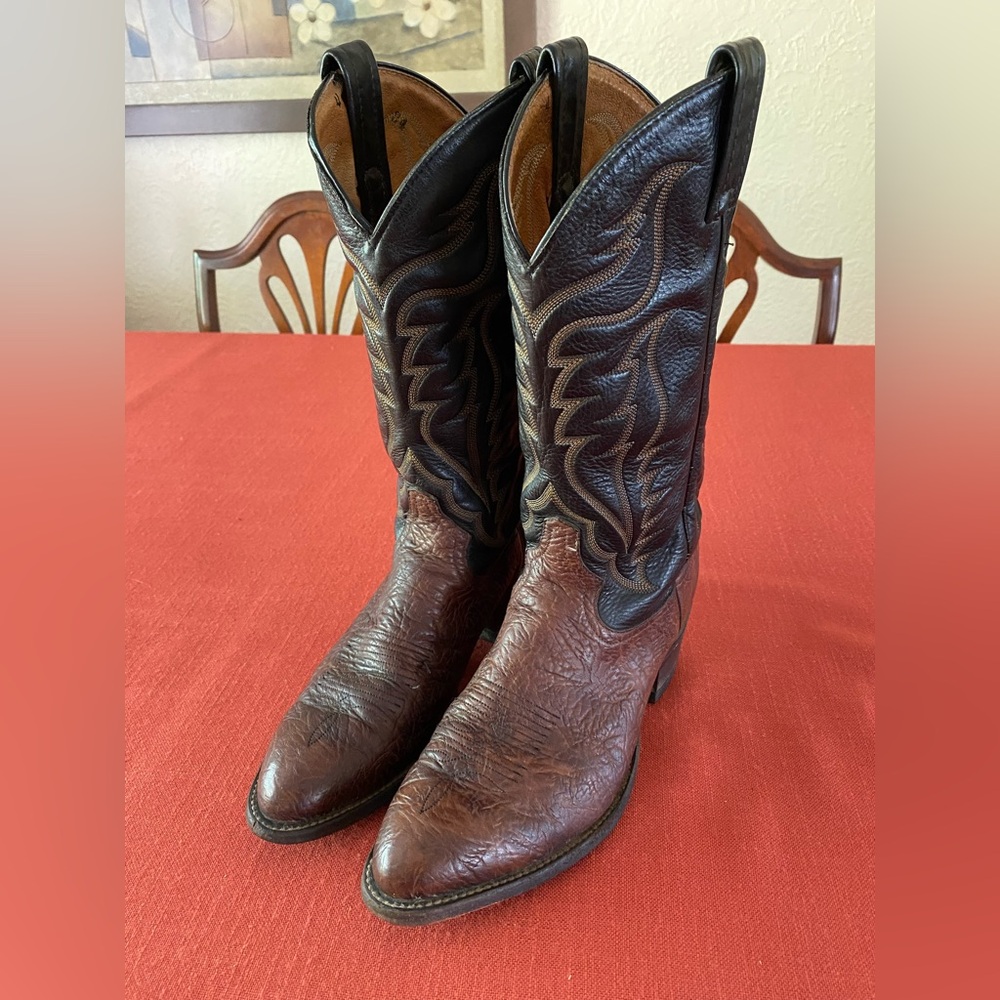 Vintage Tony Lama Leather Boots 6171  Two-Tone Brown and Black Mens 7.5 Western
